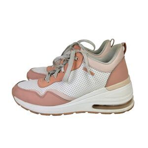 Skechers Million Hotter Air Sneakers Tennis Shoes Pink White Leather Womens 8.5
